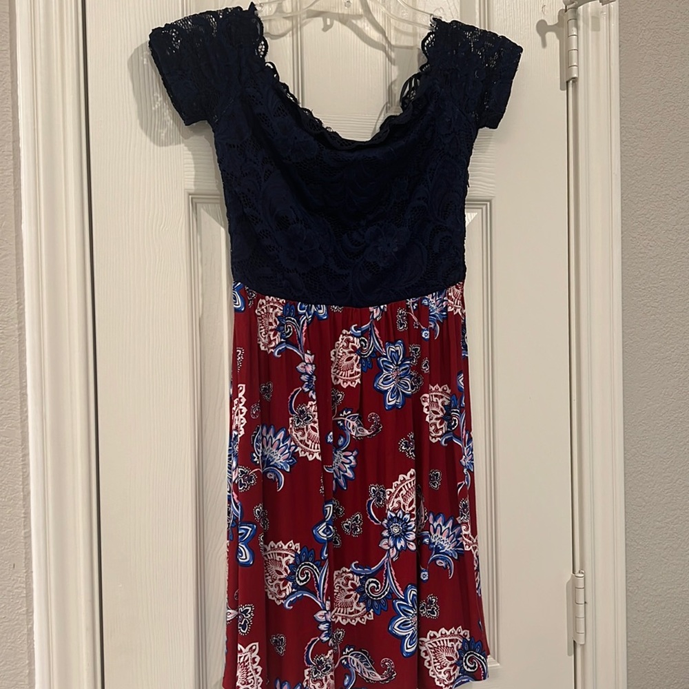 City Studio Small Off the Shoulder Lace Top Dress